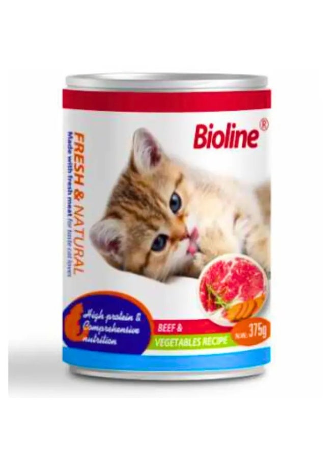 Bioline Canned Cat Food 375g  - Beef & Vegetables - Image 1